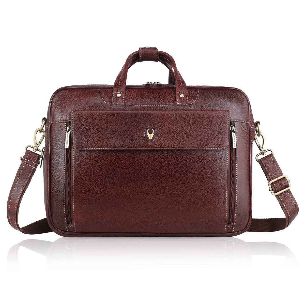 Wildhorn Men's Solid Leather 25 L Laptop Bag | Maroon - 15.6 Inches
