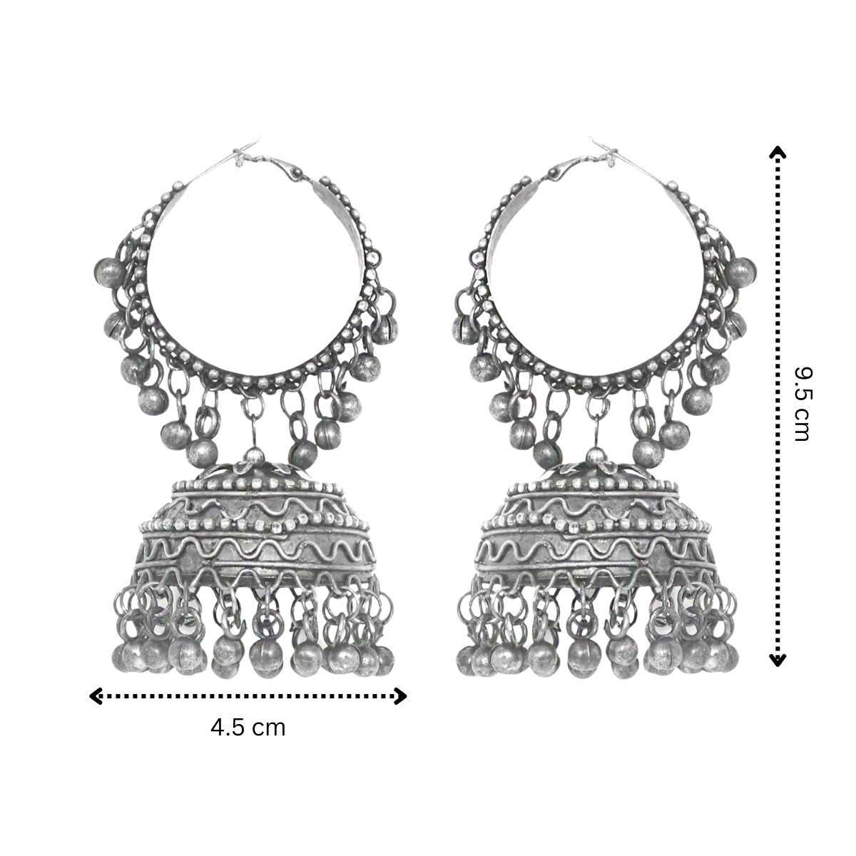 Teejh Teejh Rabya Silver Oxidised Jhumkis
