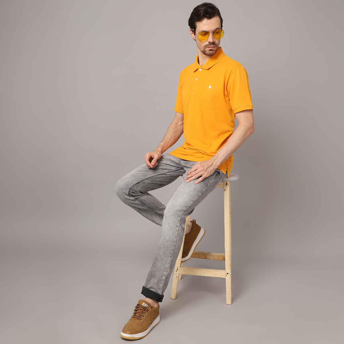 Cantabil Men's Polo Collar T-shirt | Mustard Yellow - M
