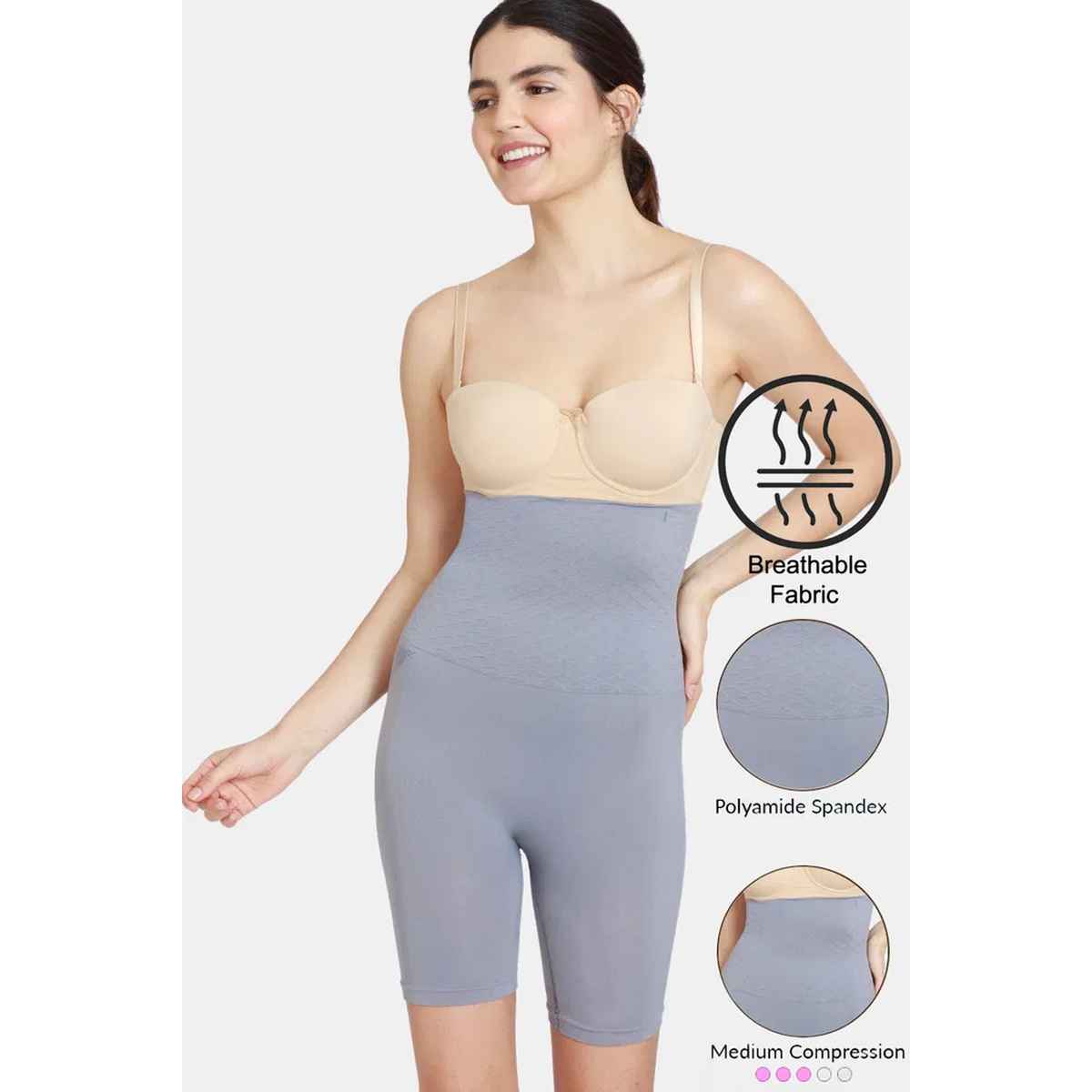 Zivame Women's All day Highwaist Thigh Shaper | Grey - 2XL