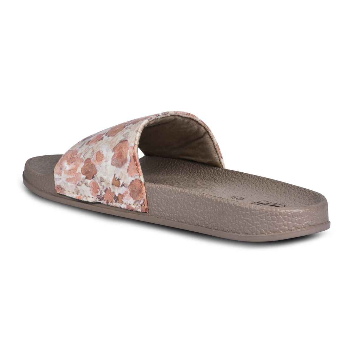 Paragon Cushion Comfort Tan Floral Slides For Women | Tan | UK 6