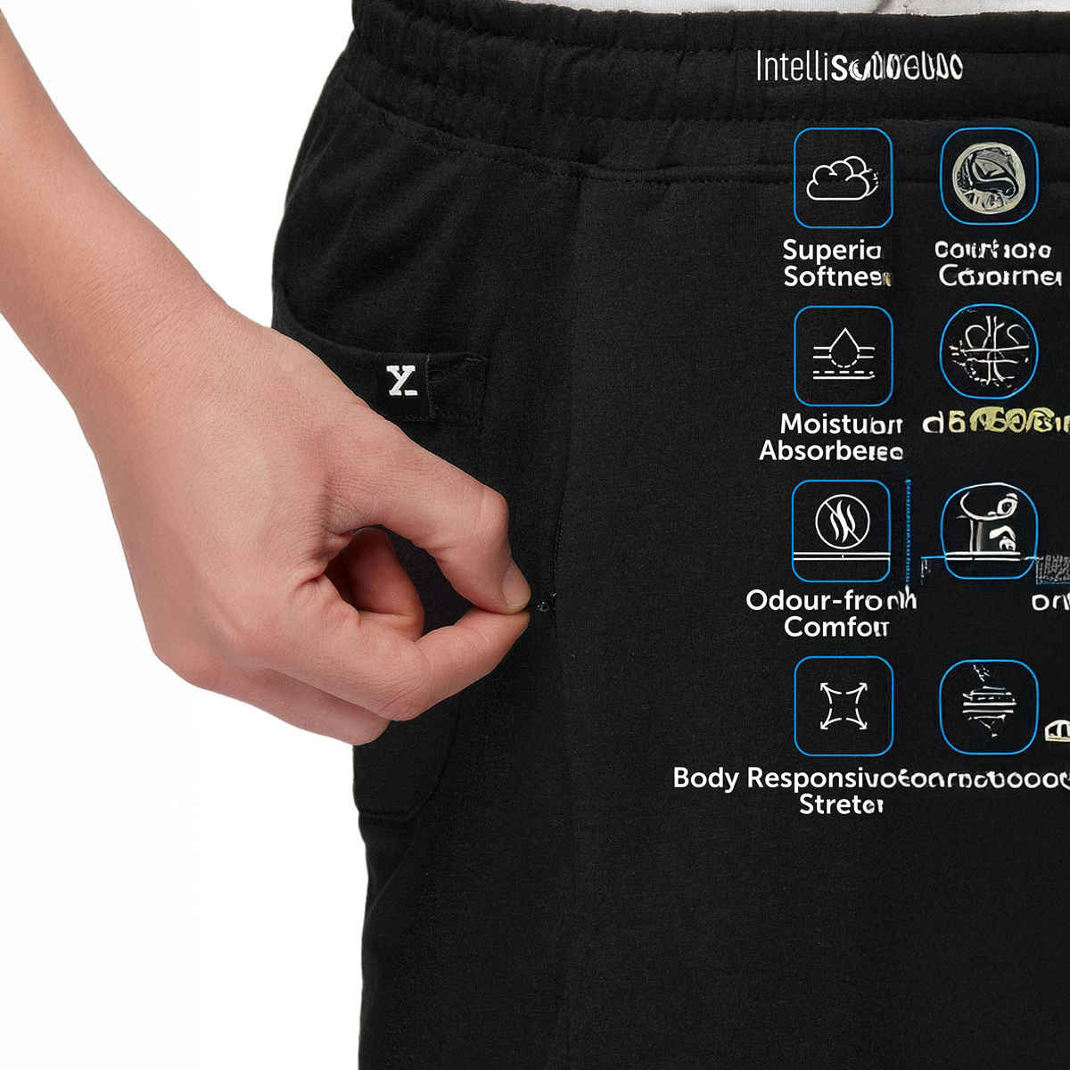 XYXX Ace Cotton Modal solid Shorts | 2 Side Pocket with zip | Black- M