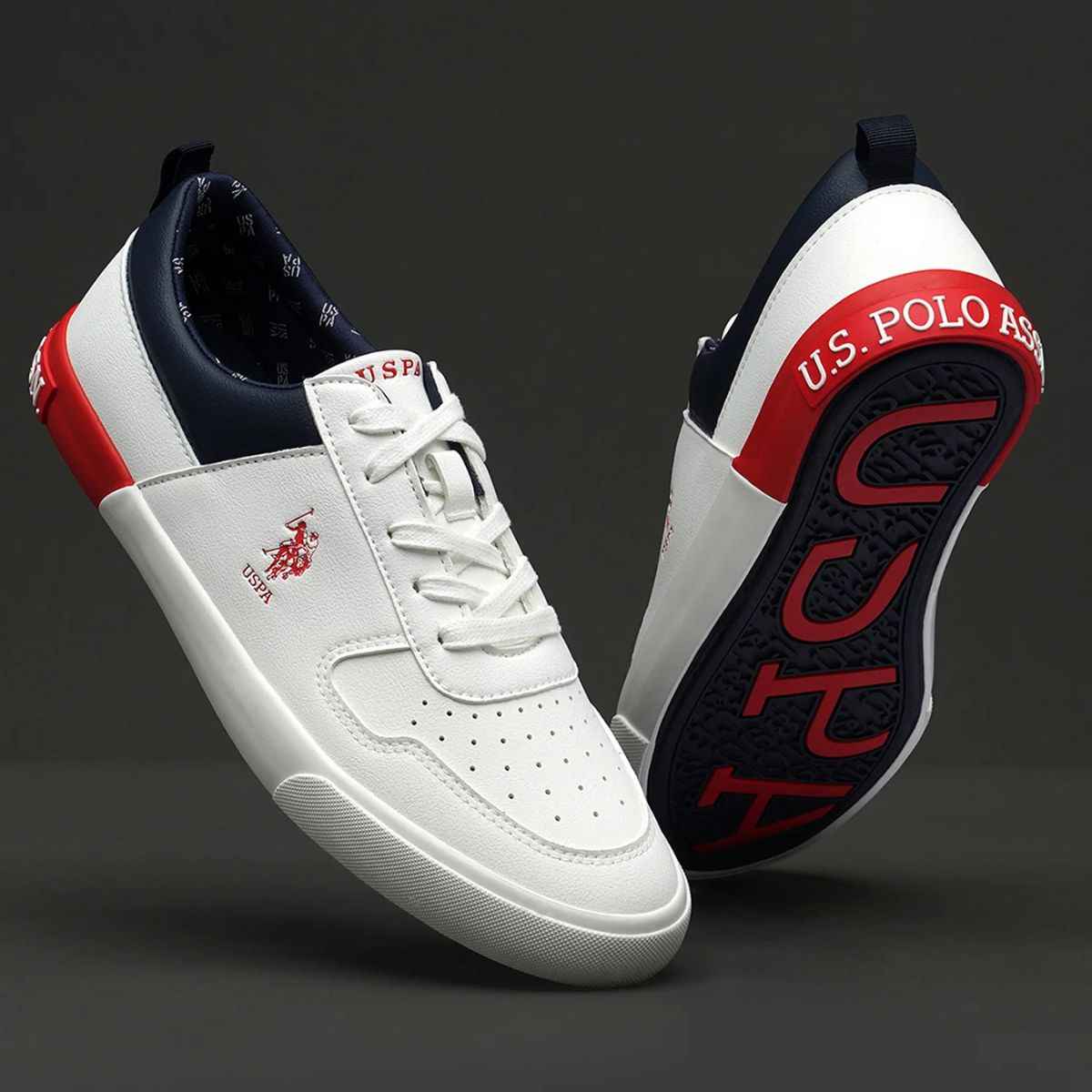 U.S. Polo Assn. Men's Men's Men Panelled Colour Block Clanal Sneakers Off white - UK 10