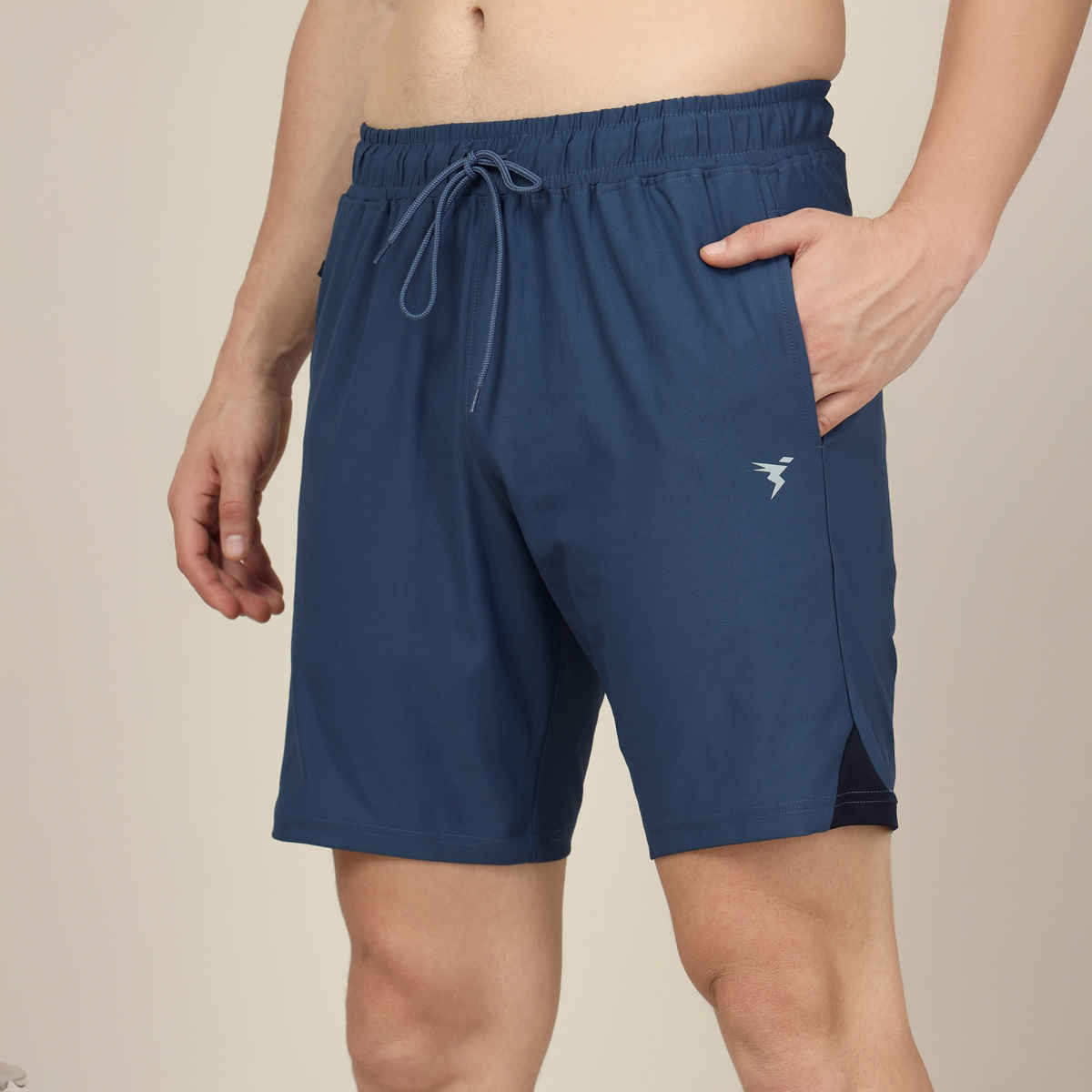 Technosport Men Poly Solid Slim Fit Sports Shorts with ELASTO LITE | Light Navy | XXL