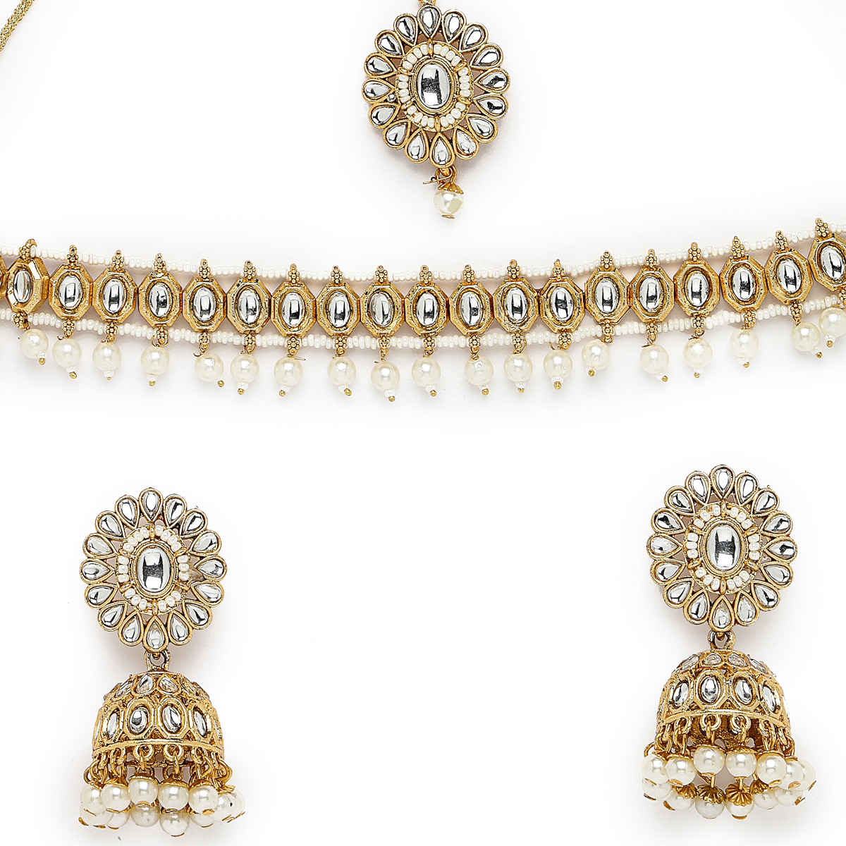 Sukkhi Heavenly Gold Plated White Kundan & Beads Studded Choker Necklace Set