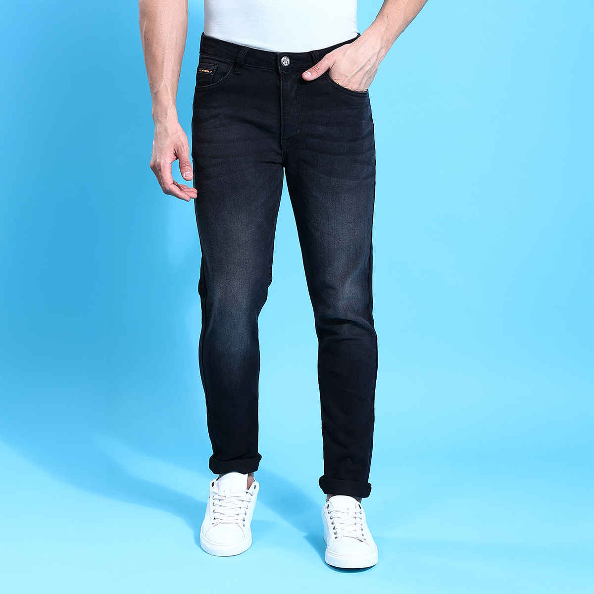 The Indian Garage Co Slim Fit Solid Casual Jeans | Black - 32