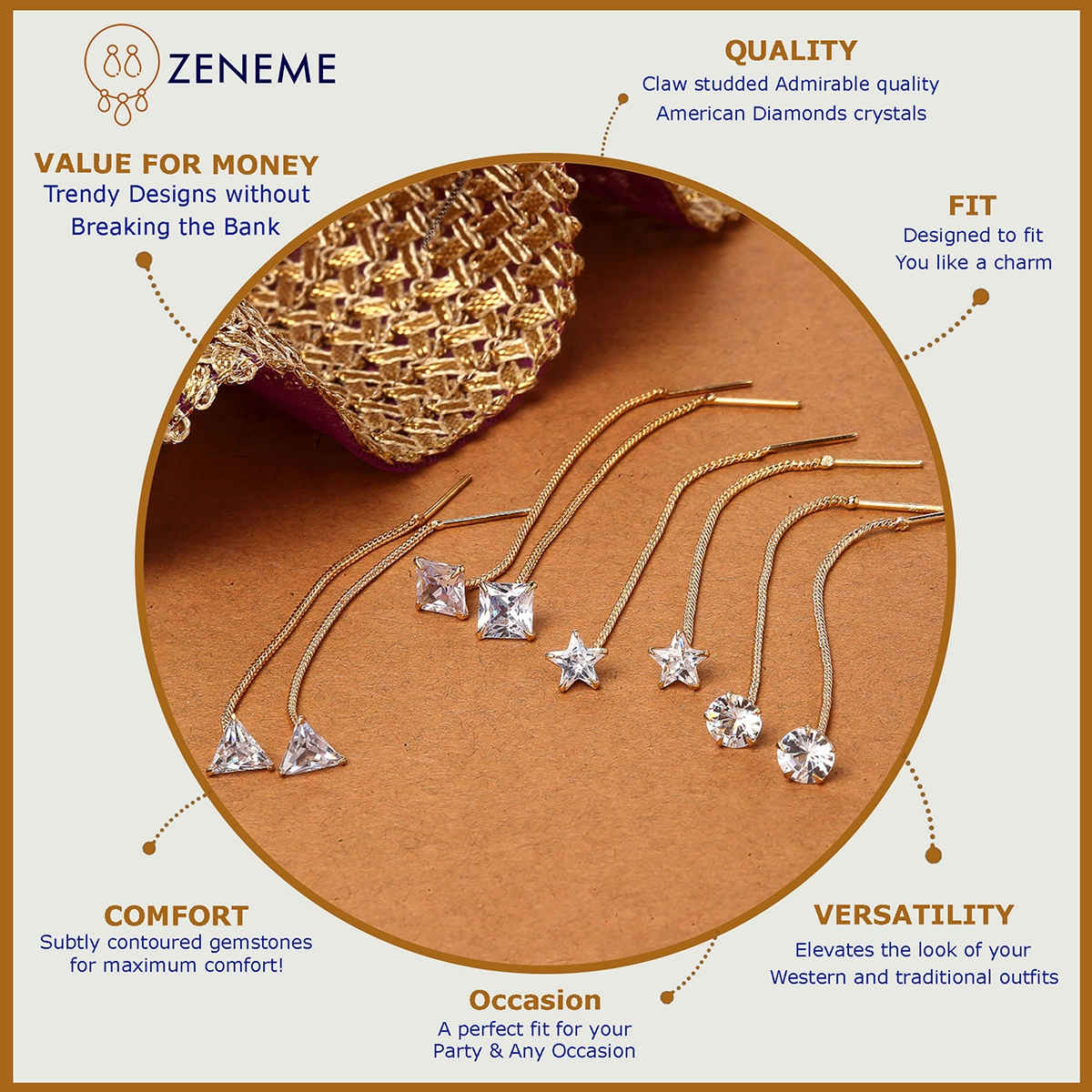 Zeneme Gold Plated Red Teardrop Shaped 4 Pair Studs Earrings For Women & Girls