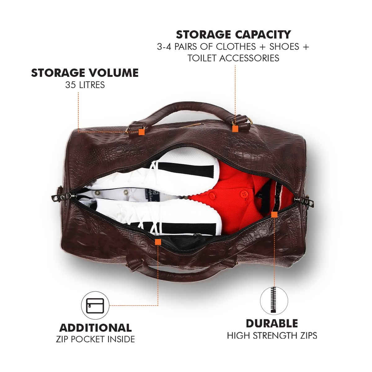 Fur Jaden 33 L Brown Textured Vegan Leather Spacious Weekender Duffle Bag for Travel