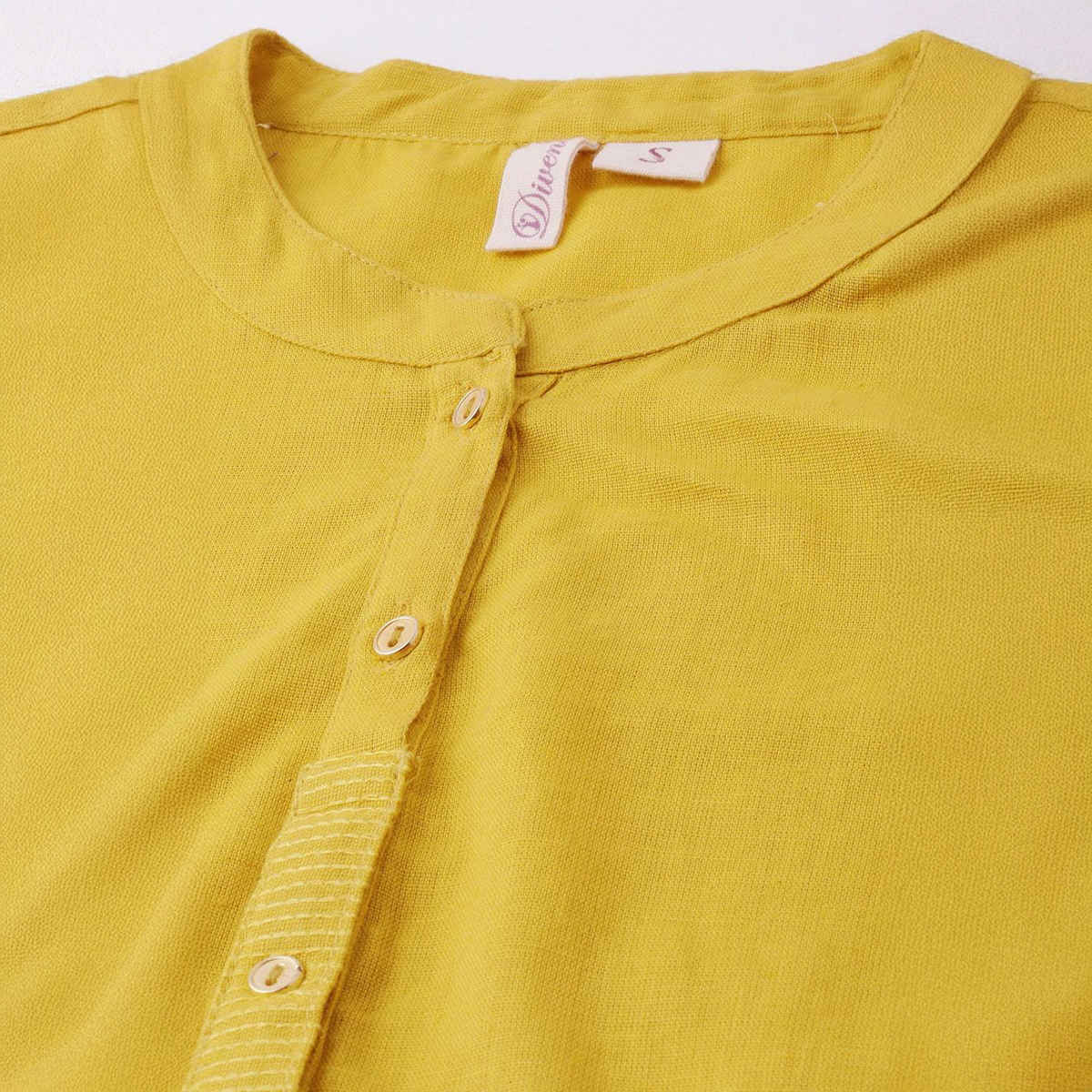 Divena women's Yellow Solid Straight Roll up Sleeve Kurti DK0565 | XL