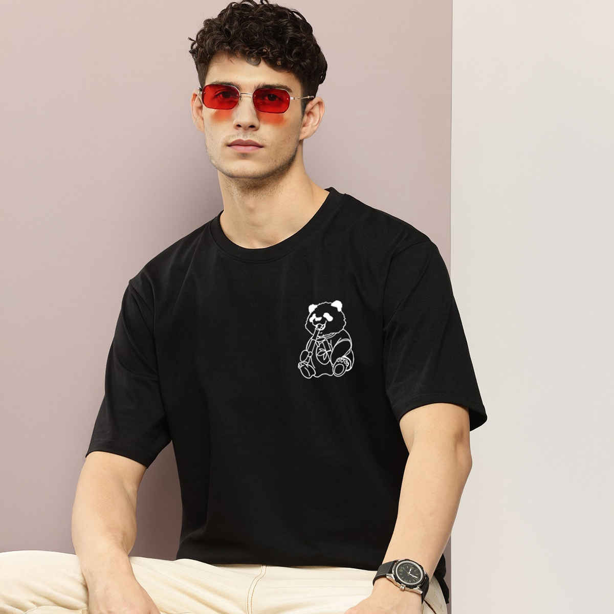 BENNY BROOKS Men's Round Neck half sleeve Oversized T-shirt |AA(ARN)BLACK32 | Black - M