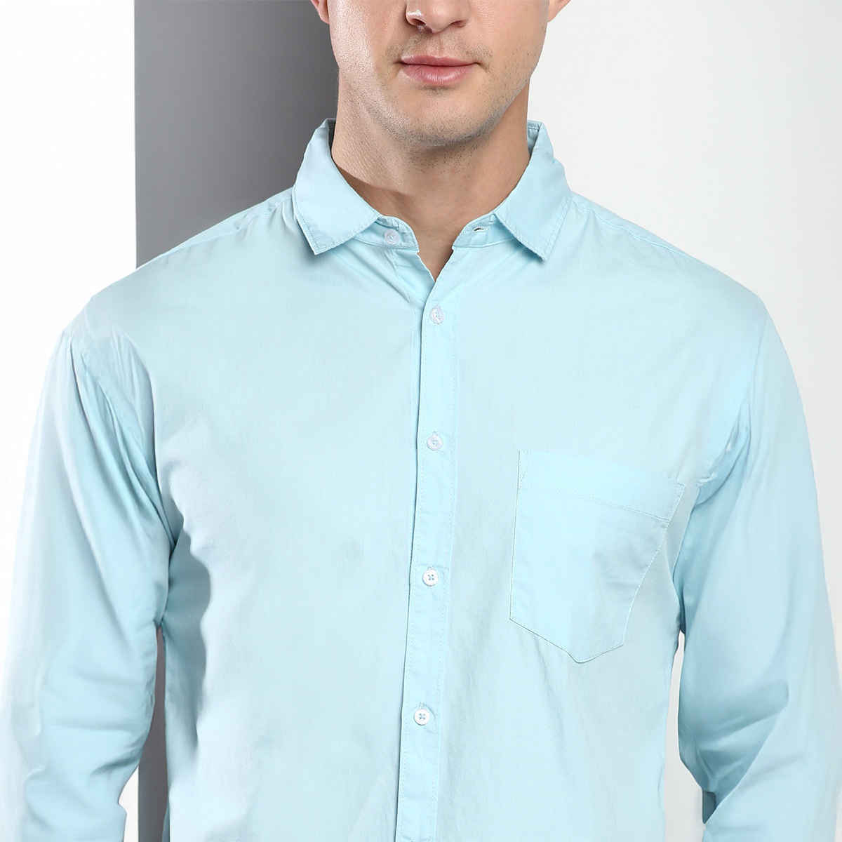 Dennis Lingo Men's Cotton Solid Slim Fit Casual Shirt | Turquoise Blue | L