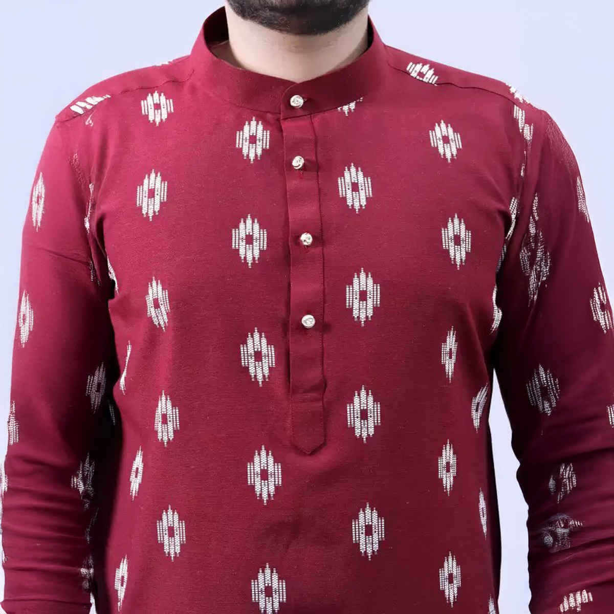 Tibra Collection Men Straight Kurta - Maroon | Printed | Cotton Blend | L