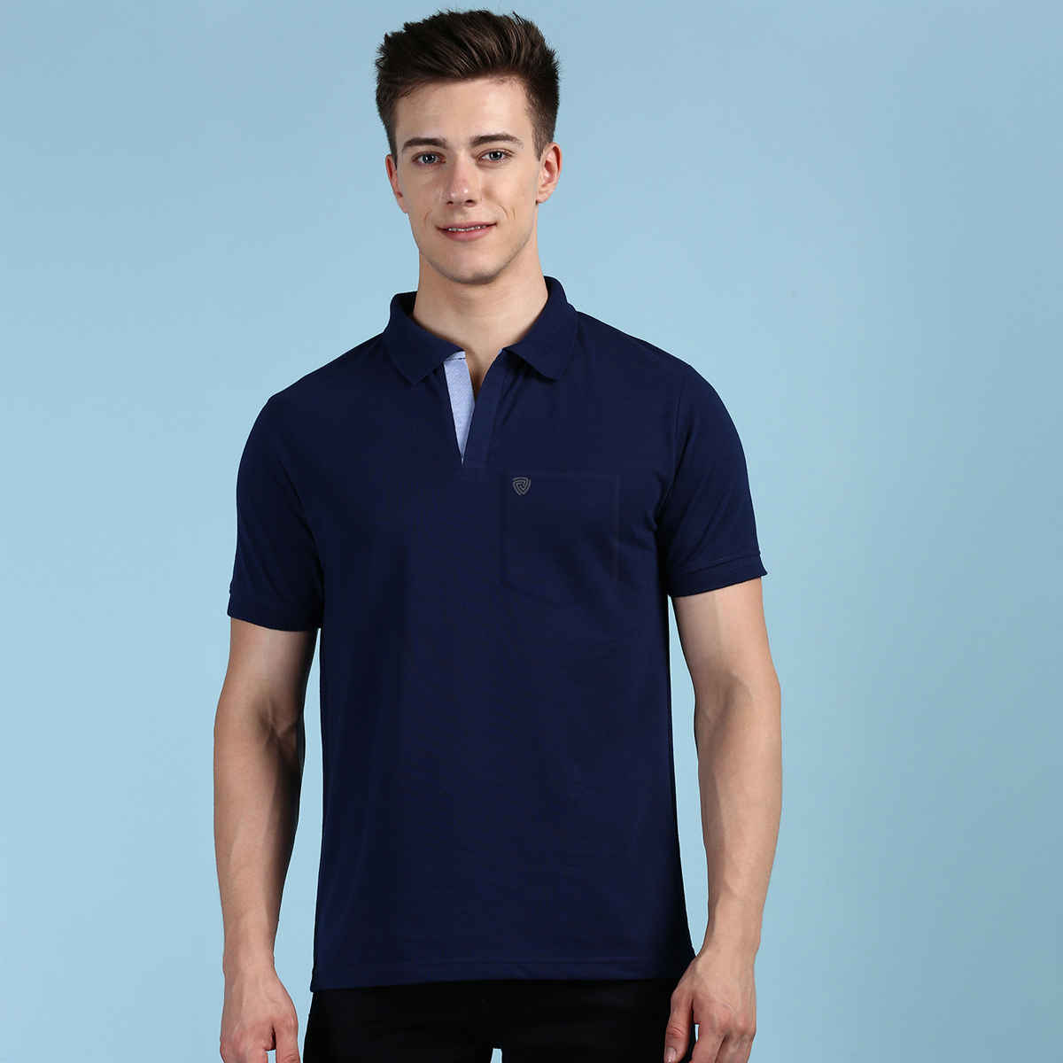 Lux Cozi Men's Solid Cotton Polo T-shirt with Pocket | Ink Blue - XXL