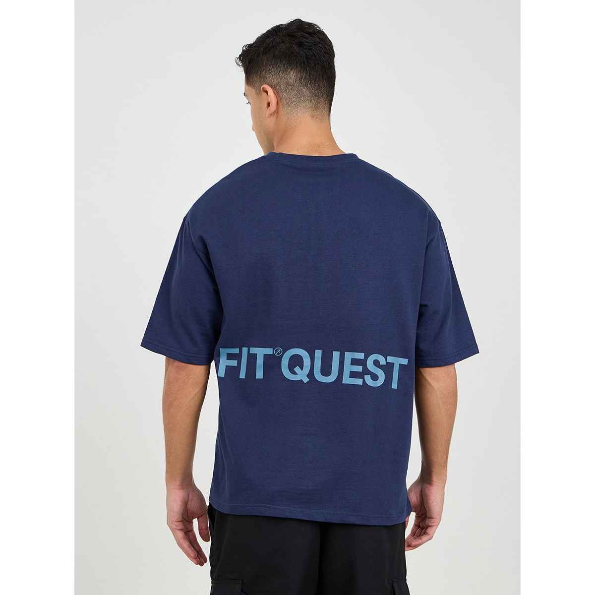 Styli Men's Oversized Athleisure T-shirt with Slogan Print | Navy Blue - XL