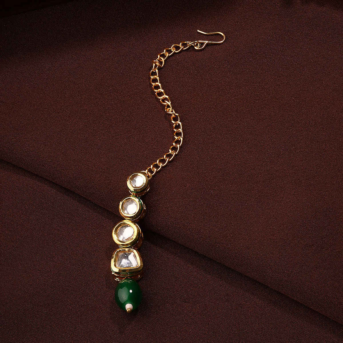 Priyaasi A Symphony Kundan Maangtika With Gold Plated And Green Bead