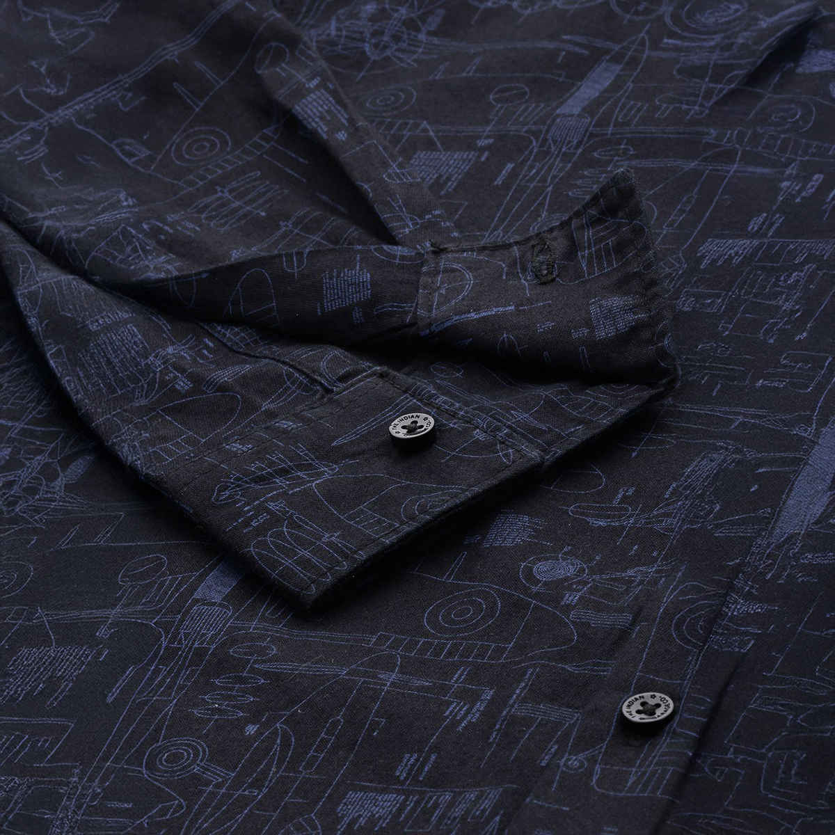 The Indian Garage Co Men's Slim Fit Abstract Print Casual Shirt | Black - M