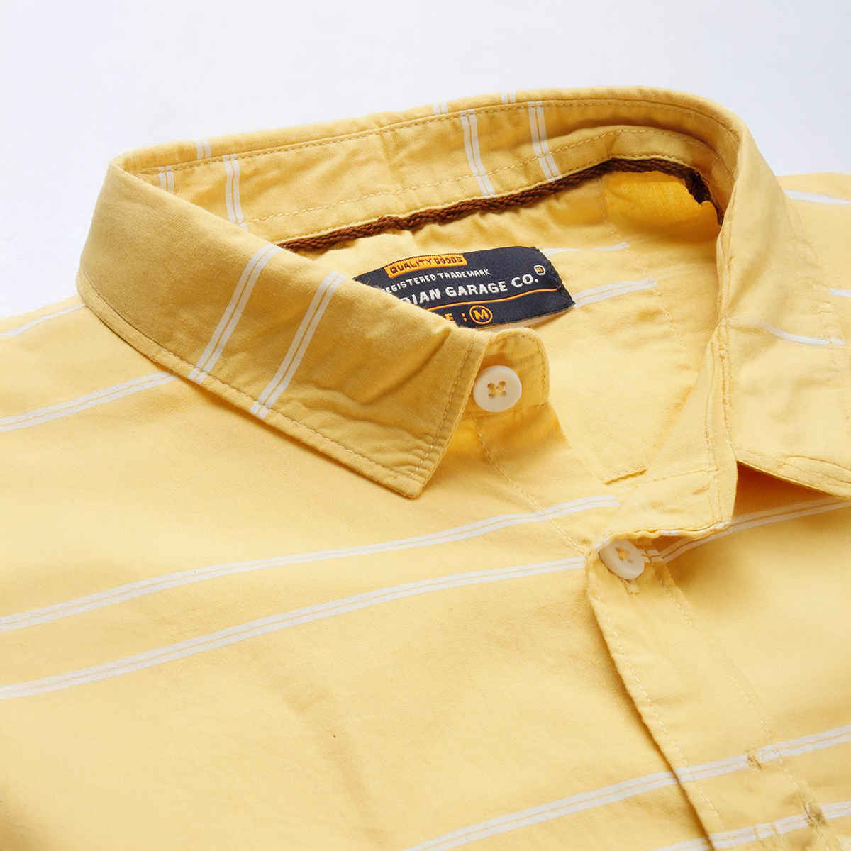 The Indian Garage Co Men's Slim Fit Striped Casual Shirt | Yellow - S