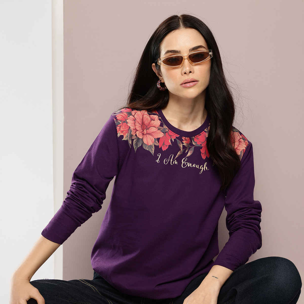 Dillinger Women's Long Sleeve Oversized Printed T-shirt | Lavender - M