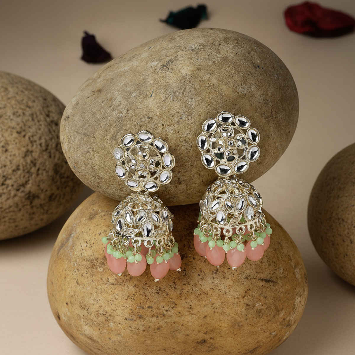 Studio Sukkhi Elegant Gold Plated With Kundan Pink Jhumka/Jhumki Earrings for Women
