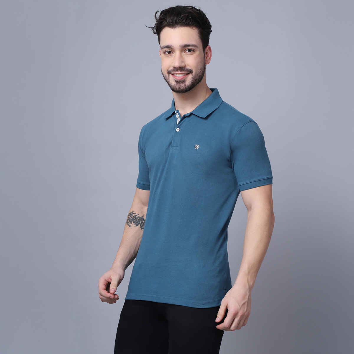 Cantabil Men's Polo Collar T-shirt | Blue - M