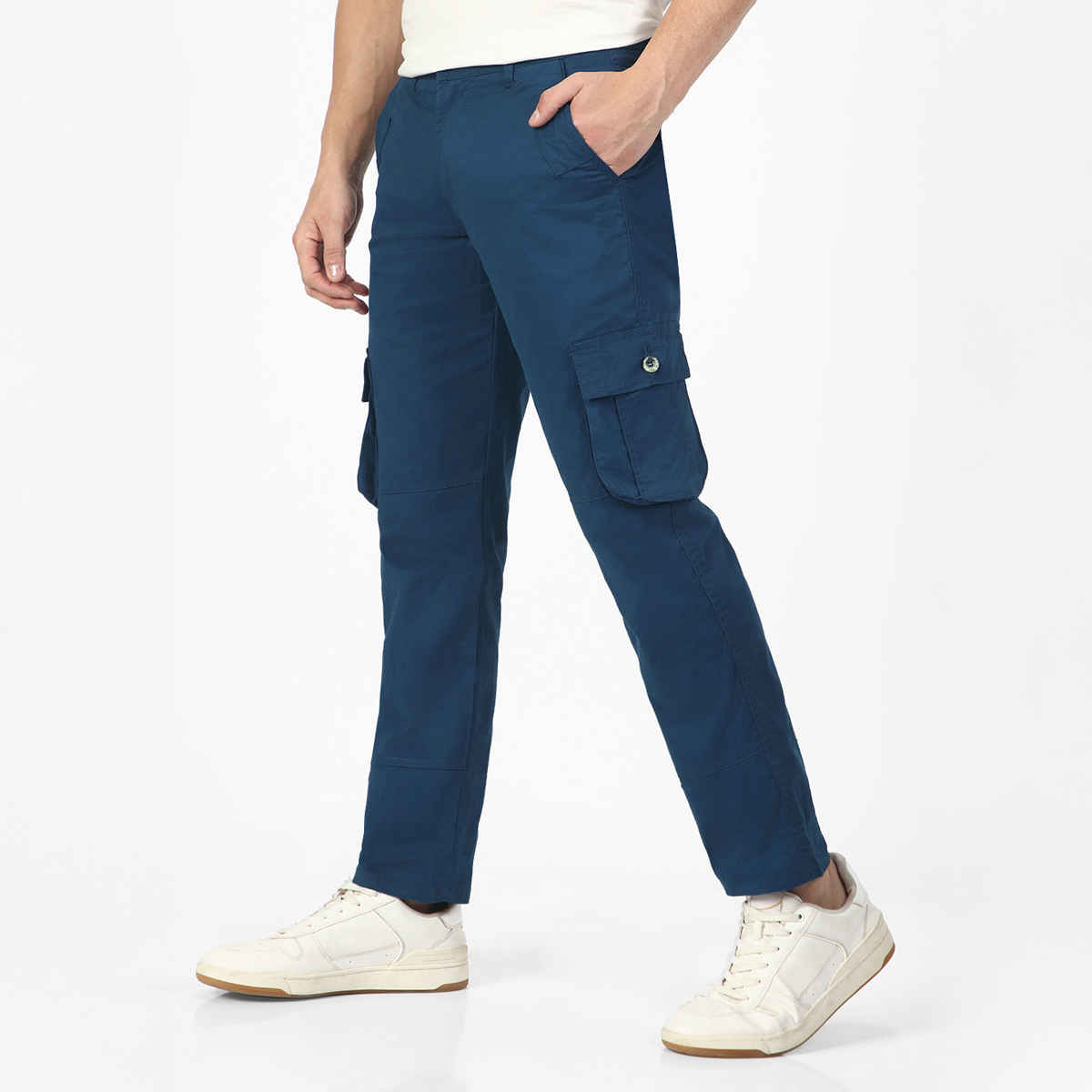 Urbano Fashion Men's Royal Blue Regular Fit Solid Cargo Chino Pant With 6 Pockets-30