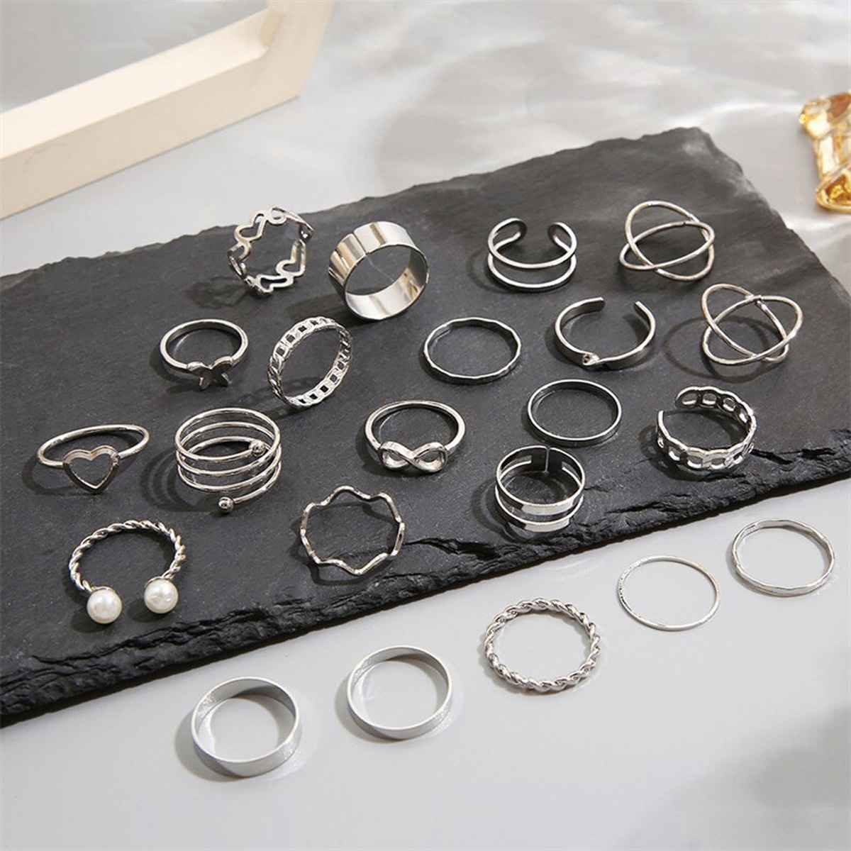 Jewels Galaxy Women Silver-Plated Stackable Finger Rings