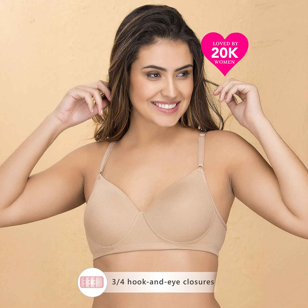 Clovia Women Padded Non-Wired Full Coverage T-Shirt Bra - Cotton Rich | Beige | 34C