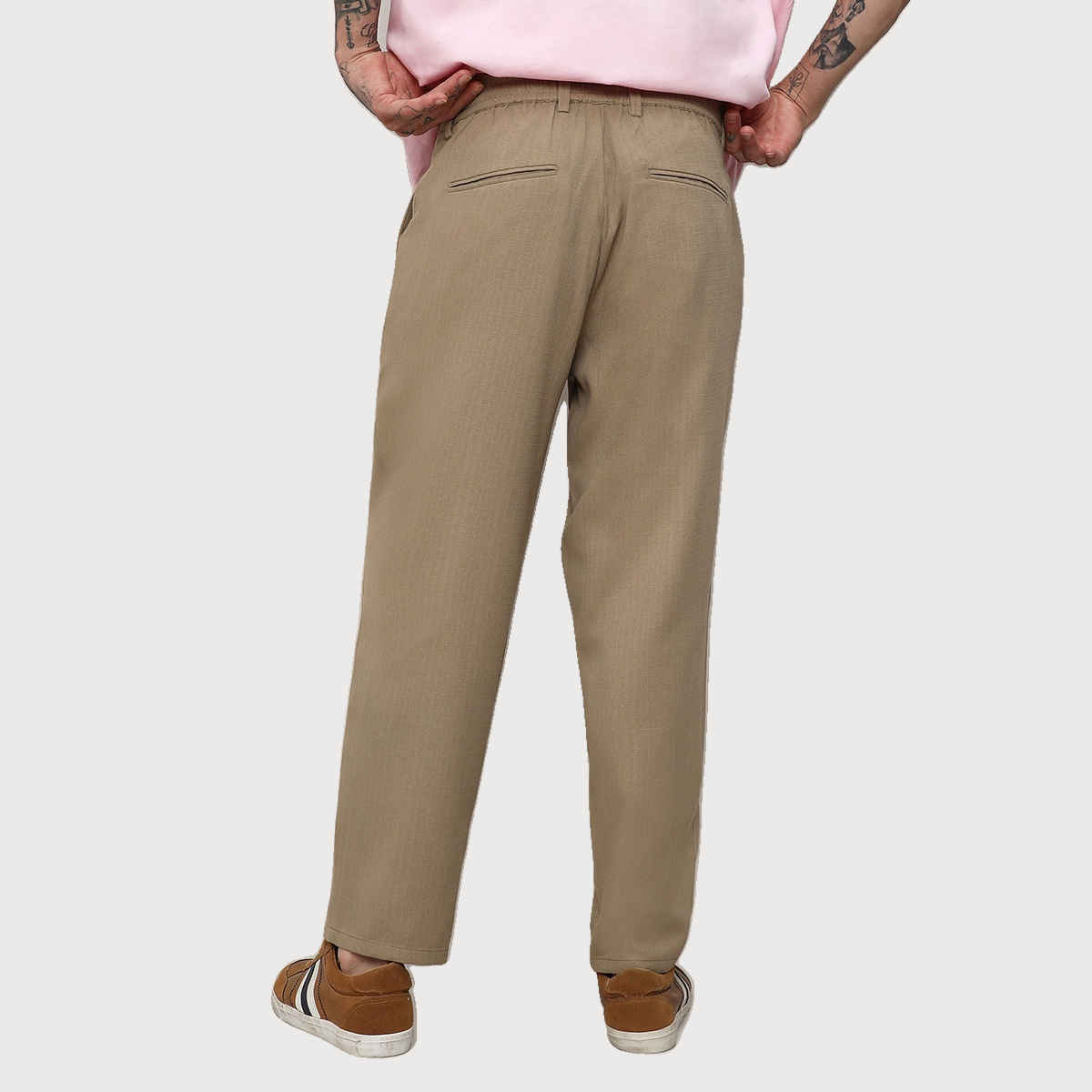 Campus Sutra Men's Solid Tailored Trousers | Brown Beige - 30