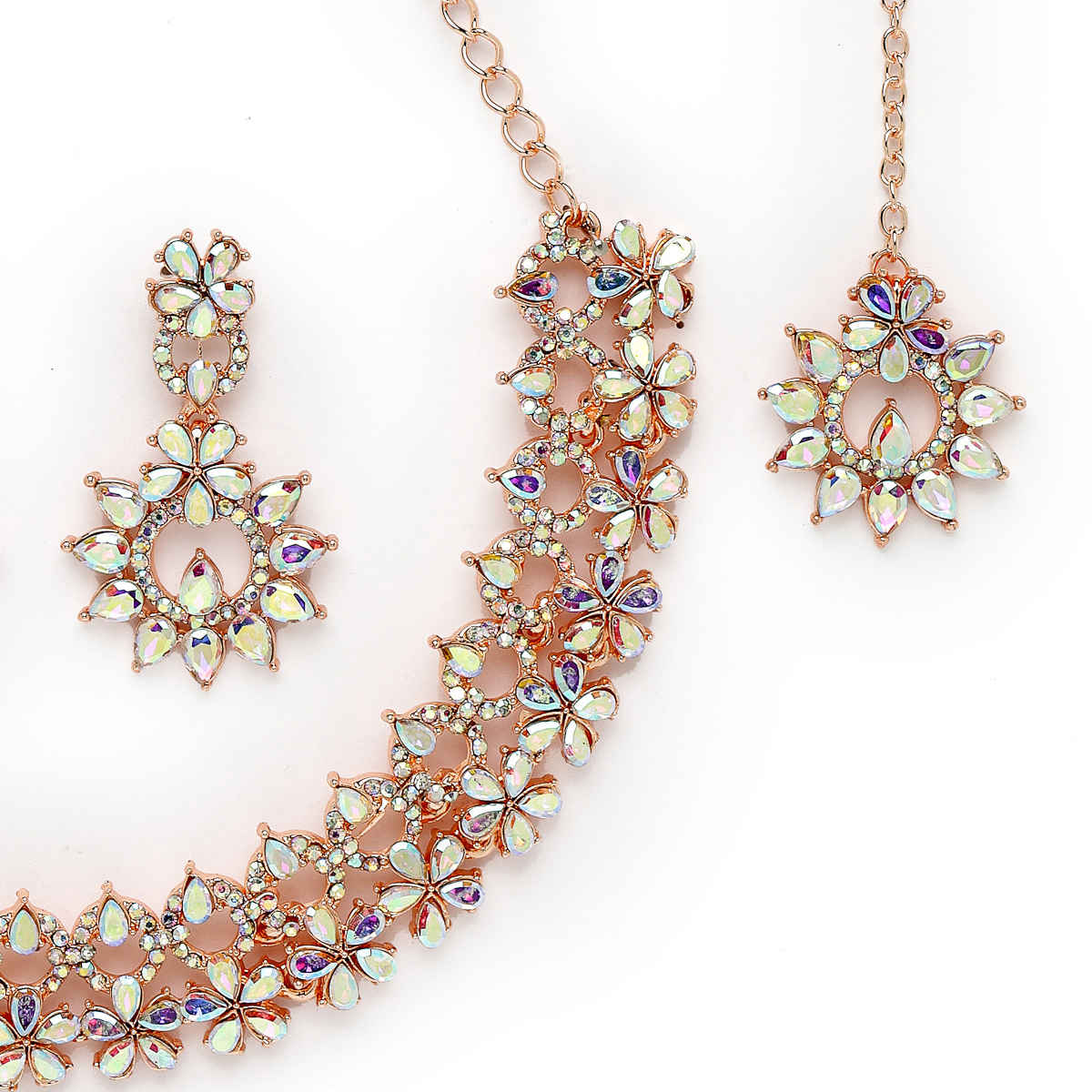 Sukkhi Innovative Rose Gold Plated Rose Gold Stone Studded Choker Necklace Set