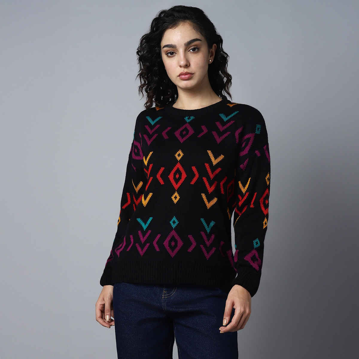 High Star Women's Geometric Printed Pullover | Black - S