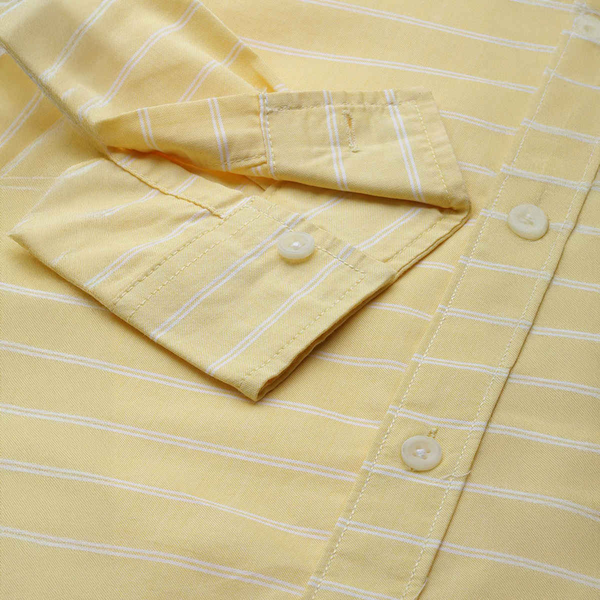 The Indian Garage Co Men's Slim Fit Striped Casual Shirt | Yellow - S