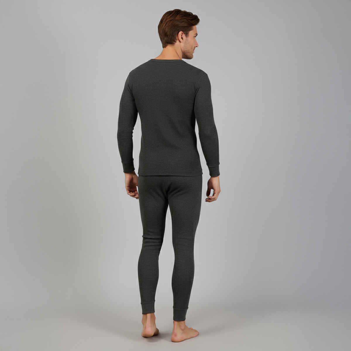 Lux Cozi Men's Heatek Thermal Comfort, Stretchable & Super Warm Set | Black Melange-80
