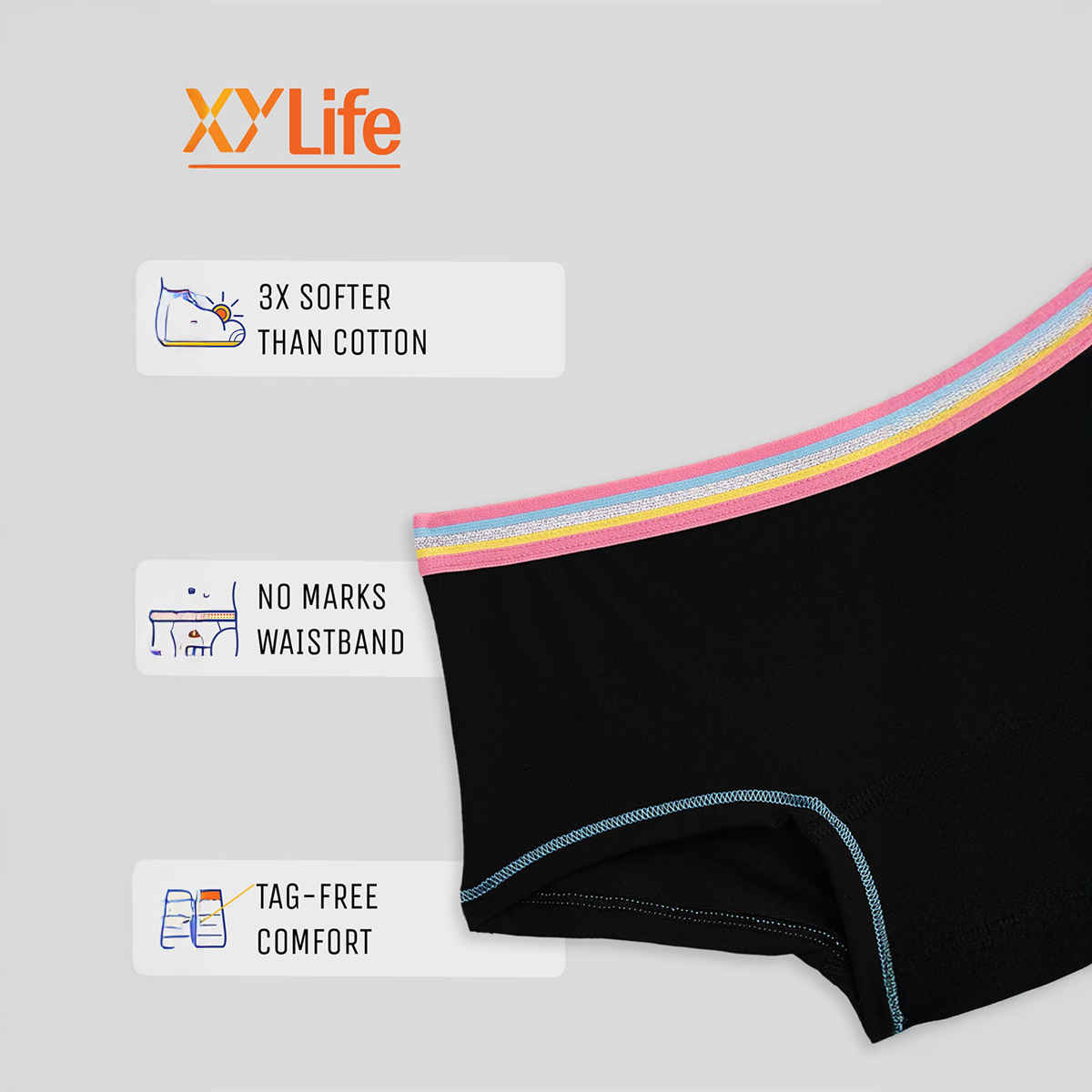 XY Life Primary Intellisoft Tencel Modal Boyshorts PO2 - Ice Blue+Black | 7-8Y| Pack Of 2