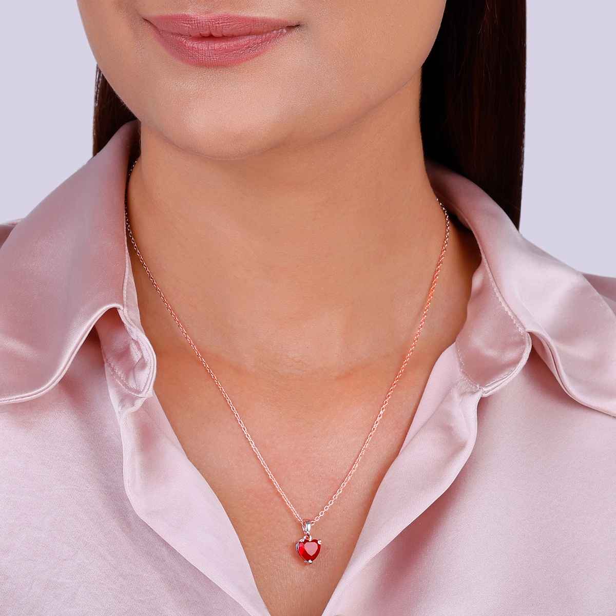 Giva Rose Gold Loving in Red Pendant With Link Chain