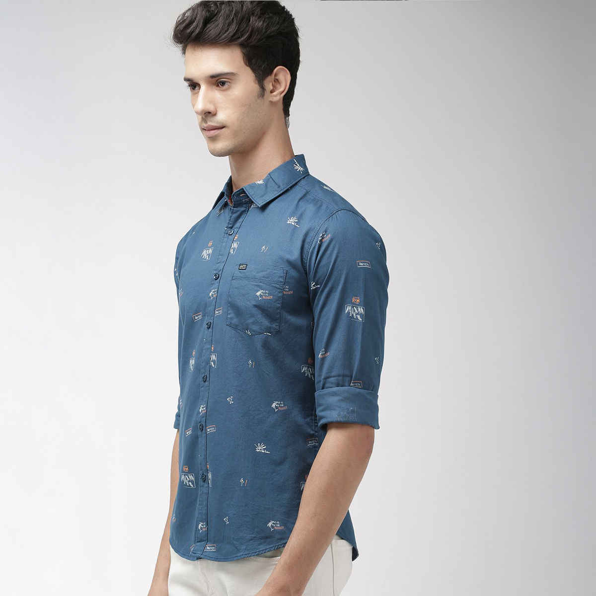 The Indian Garage Co Men's Slim Fit Abstract Print Casual Shirt | Blue - S