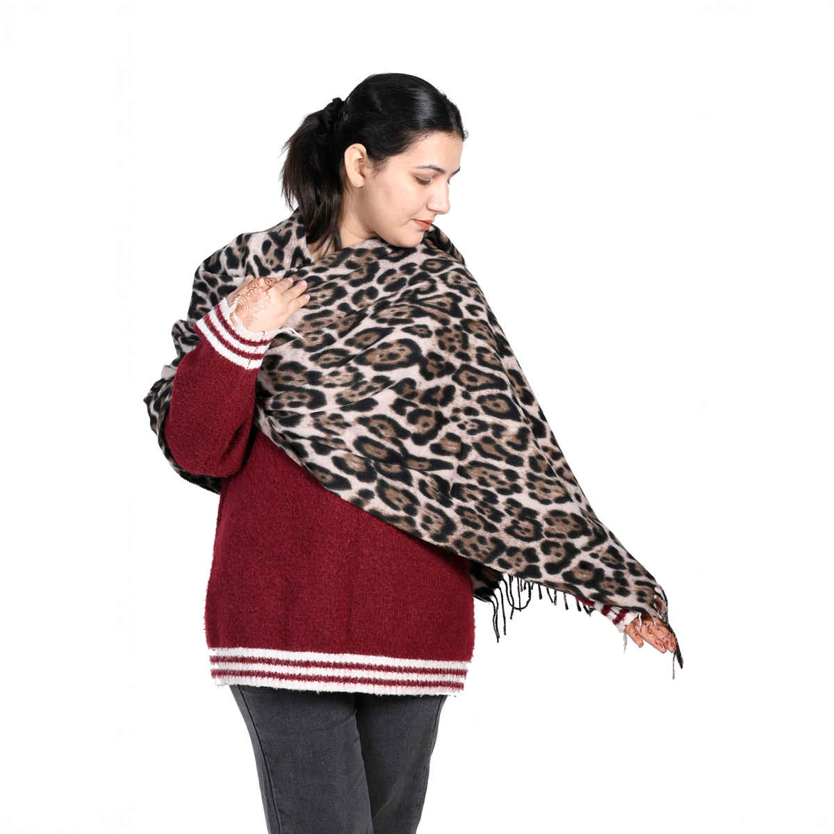 Calvadoss Women's Printed Stole With Fringed Border | STL1533 | Beige and Brown