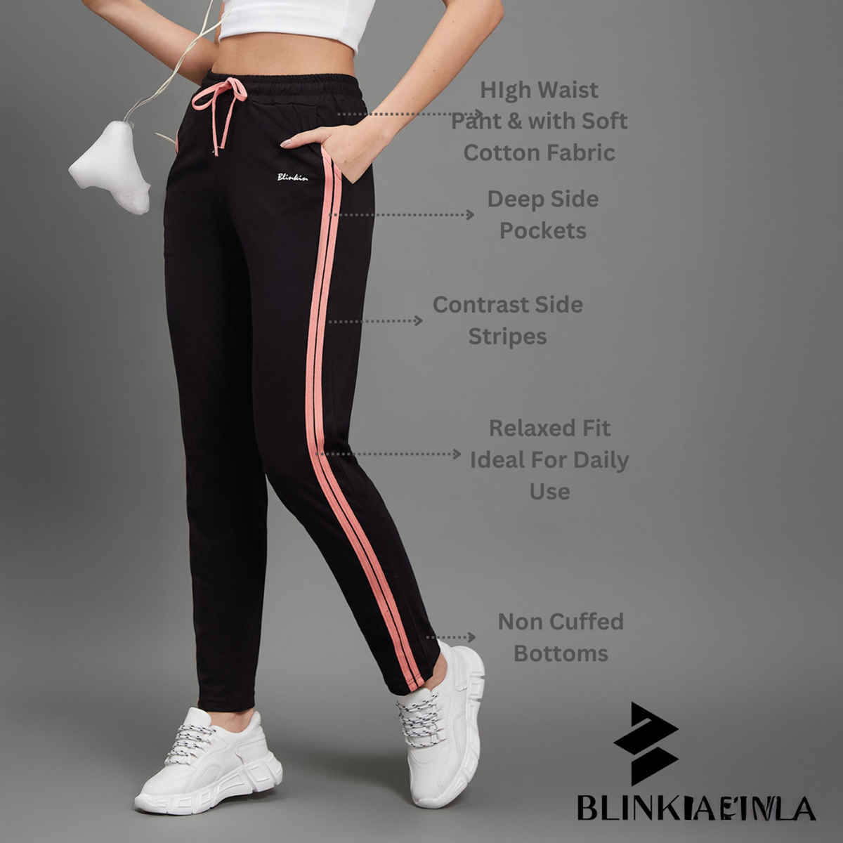 Blinkin Women's Cotton Striped Pyjamas & Track Pants with Side Pockets | Black - XL