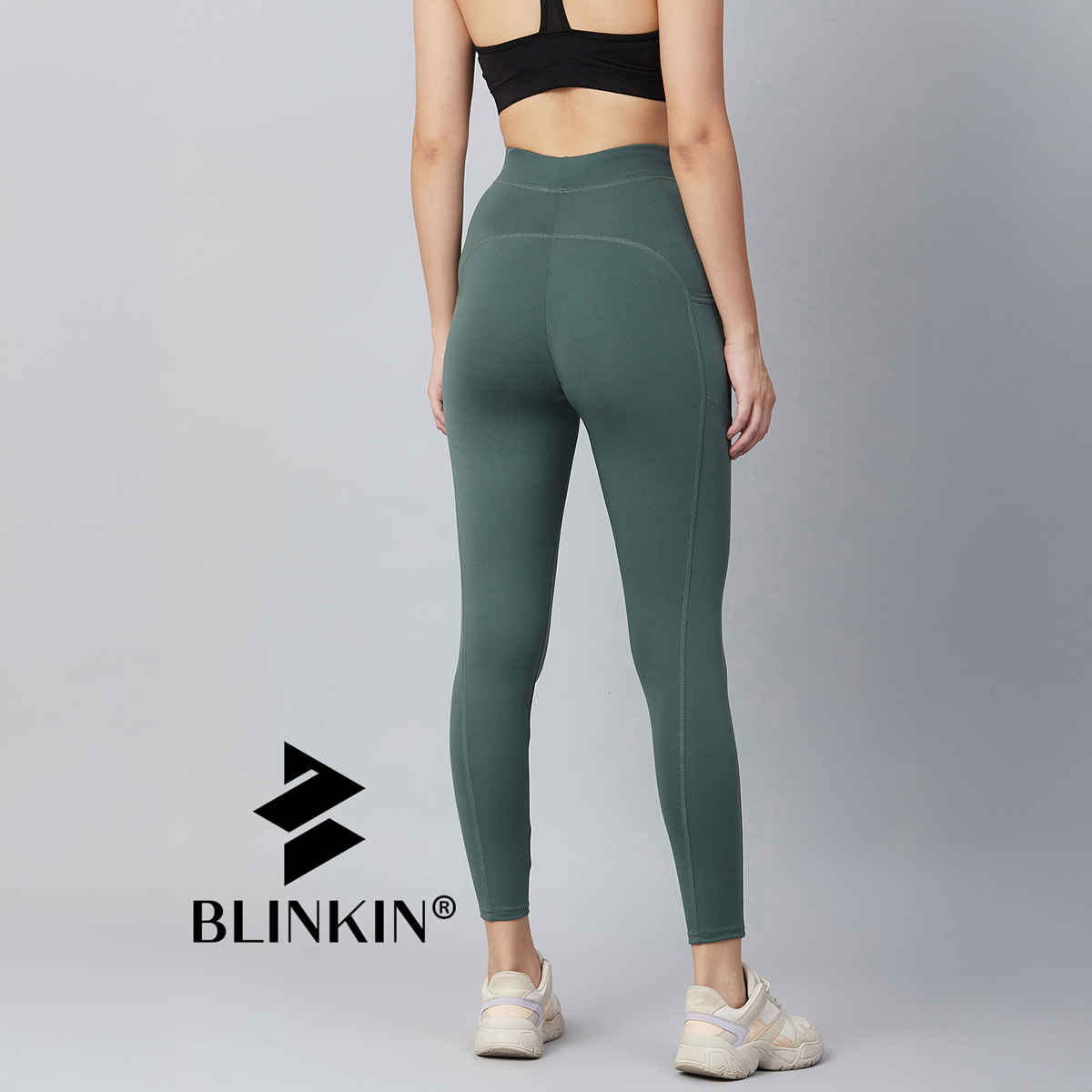 Blinkin Women's Gym Pants & Tights - Dark Green | Workout | With Side Pockets | L