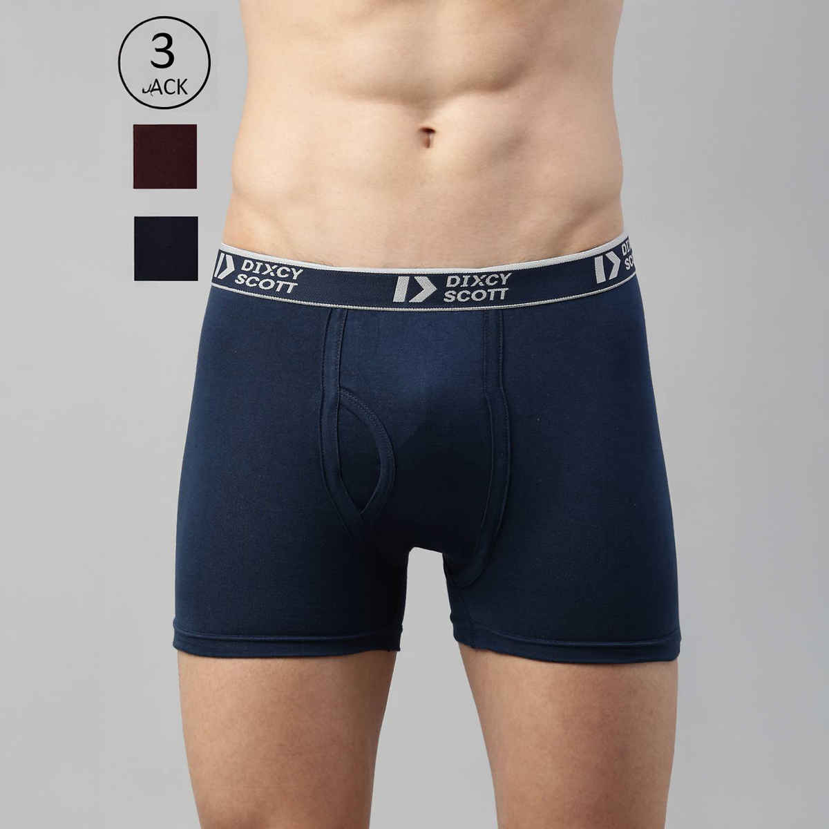 Dixcy Scott Originals Men'S Long Cross Trunk Fit Solid Innerwear Outer Elastic Multicolor-Pack Of3