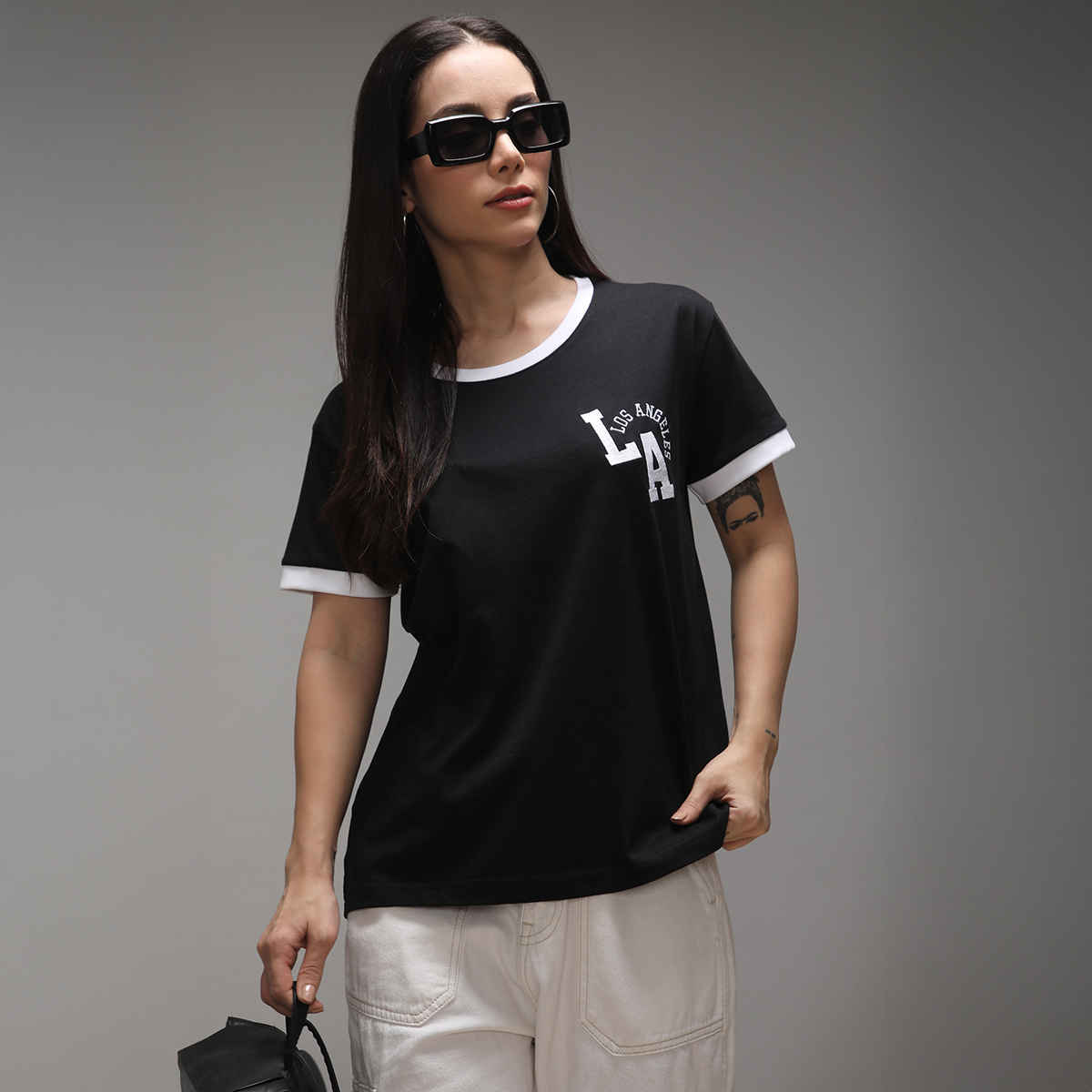 Dillinger Women's Short Sleeve Boxy Regular Varsity Embroidery T-shirt | Black - M