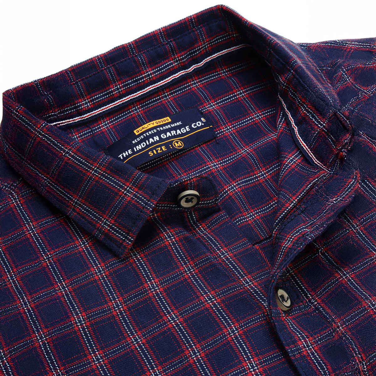 The Indian Garage Co Men's Slim Fit Checkered Casual Shirt | Navy Blue & Red - S
