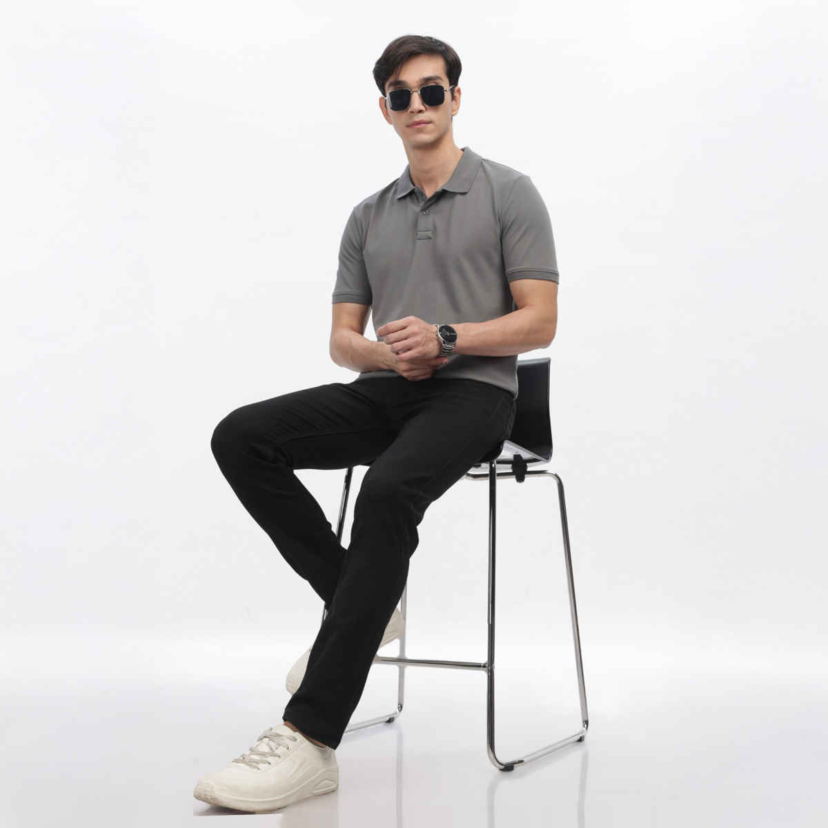 OUTLAWS Men's Premium Cotton Lycra Polo T-Shirt | Grey - S