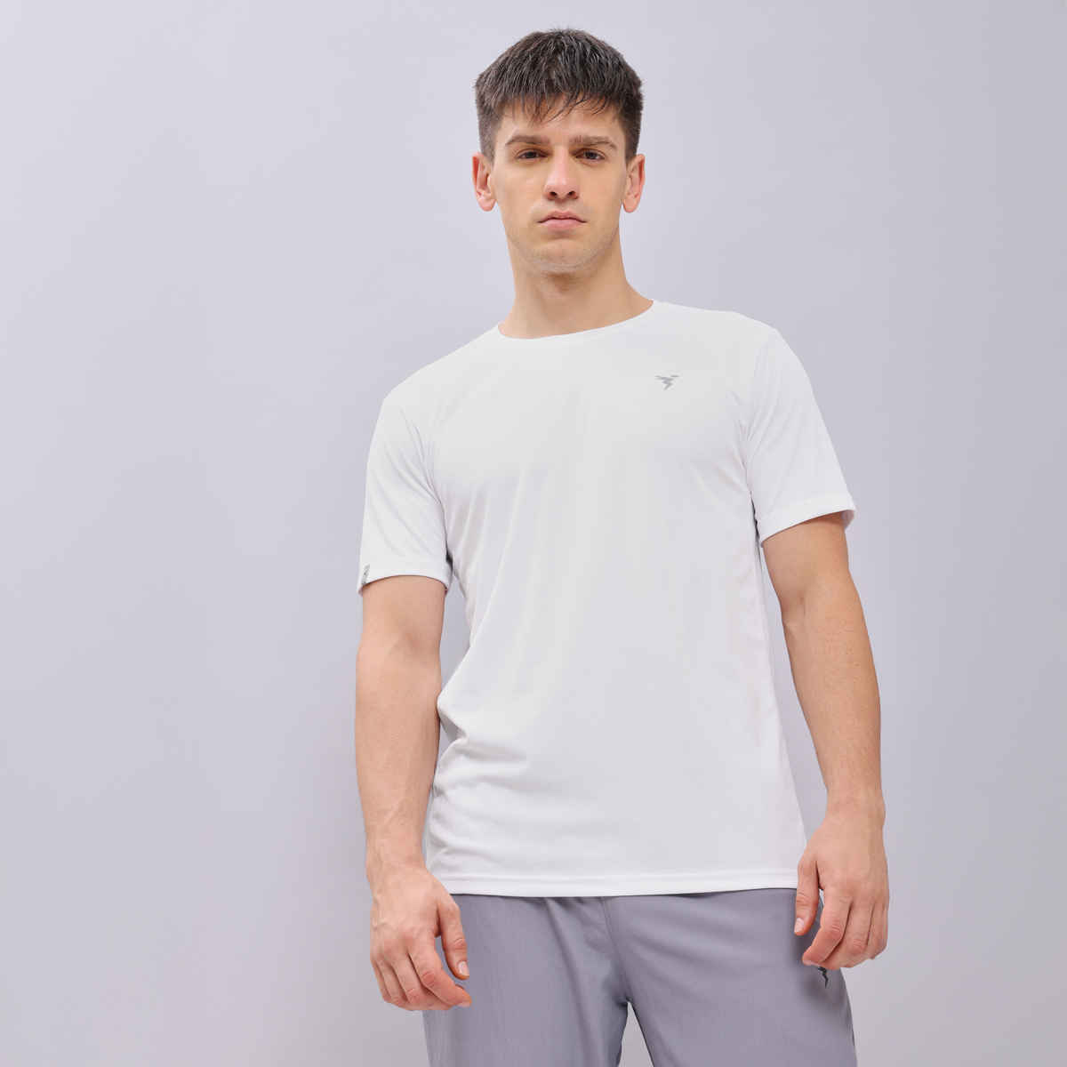 Technosport Men's Poly Solid Slim Fit Round Neck Sports T-shirt | White - XL