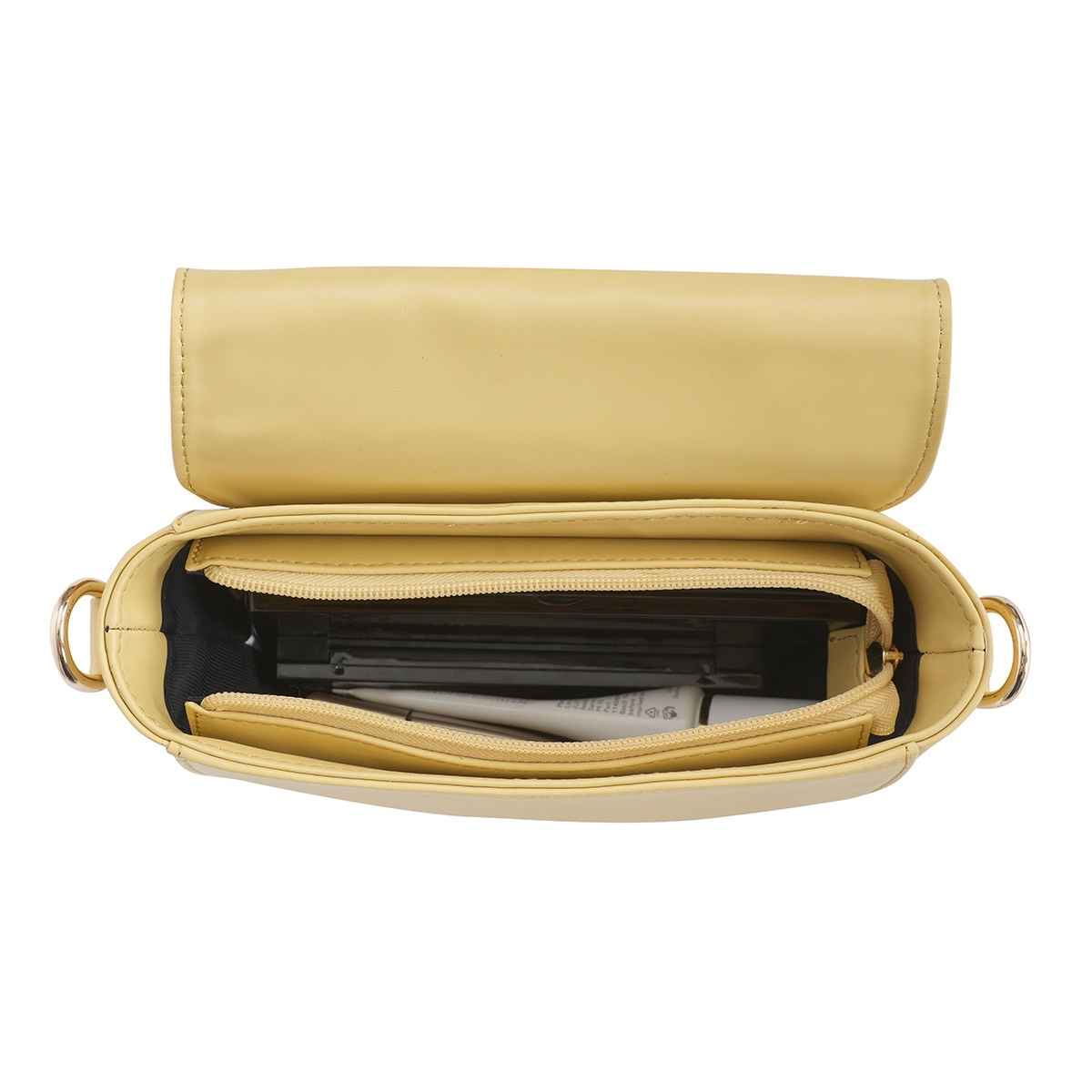 United Colors Of Benetton Women's Solid PU 2 L Sling Handbag | Butter - Free Size