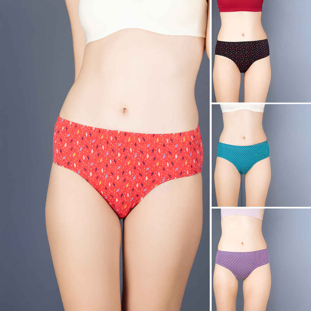 Lux Cozi Her Pure Cotton Hipster Printed Panty | Multicolor | Size-90 | Pack Of 4