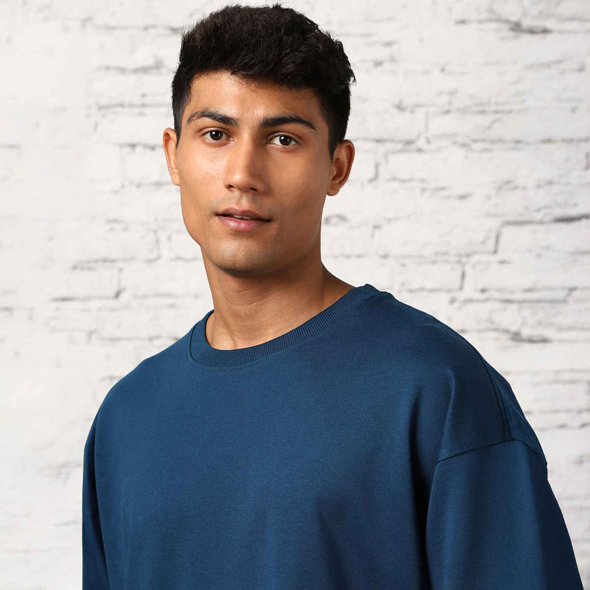 Nobero Men's Oversized Solid Sweatshirt | Navy Blue - S
