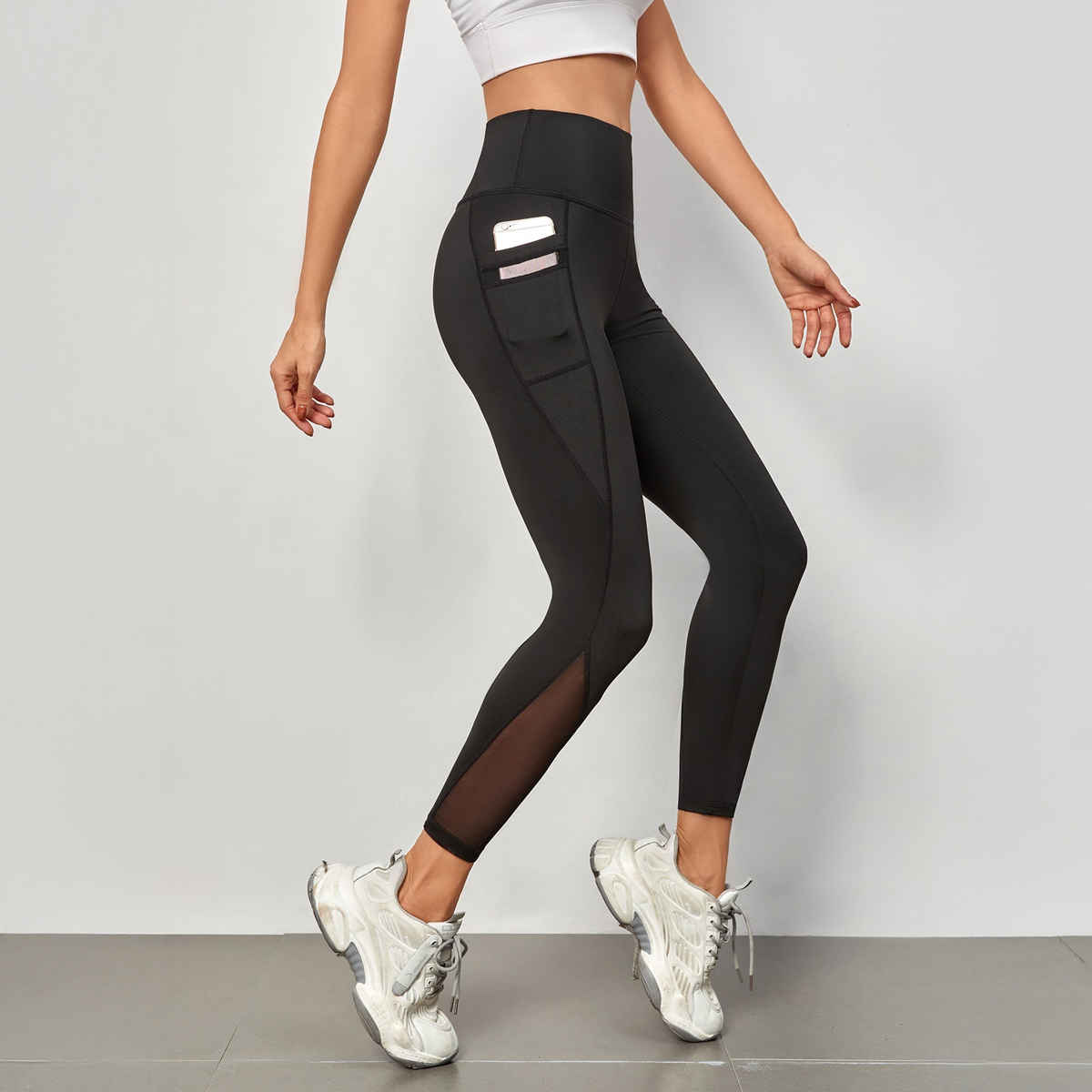 Blinkin Women's Gym Pants & Tights - Black | Stretchable | With Mesh Insert & Side Pockets | L