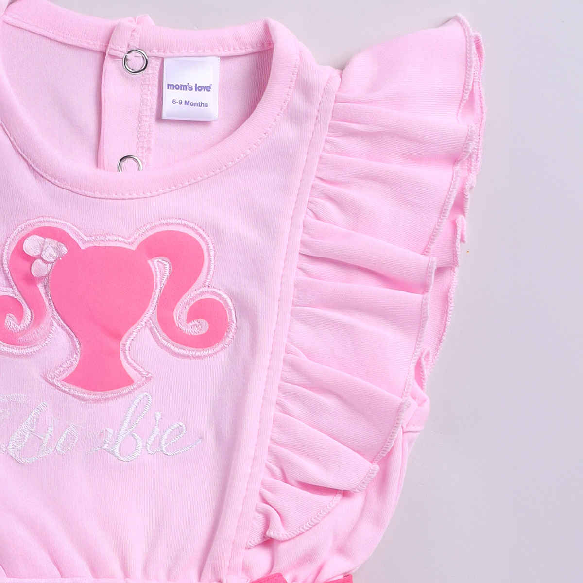 Mom's Love Girls' Printed Cotton Rompers | Pink | 06 - 09 months