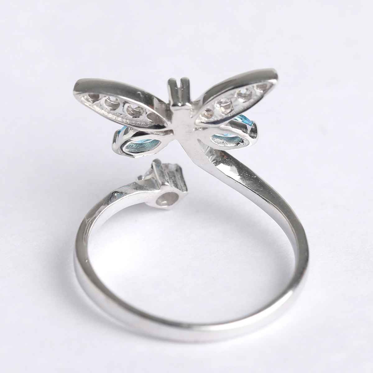 Clara 925 Sterling Silver Butterfly Open Ring | Size Adjustable, Rhodium Plated, Swiss Zirconia