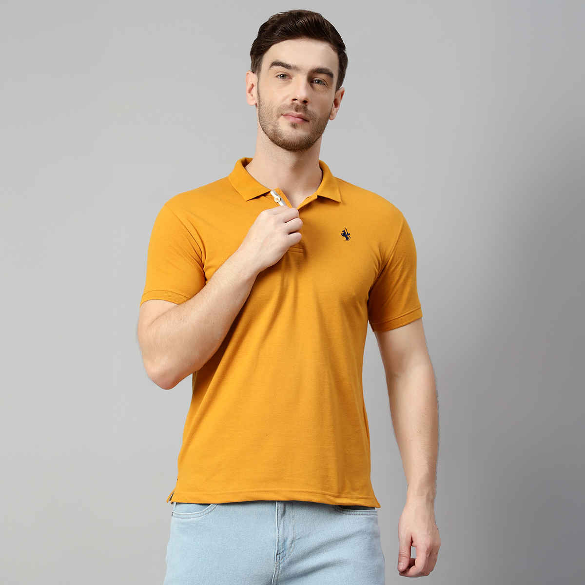 Cantabil Men's Solid Polo Neck Casual T-shirt | Mustard - XL
